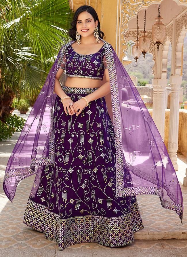 Net Purple  Wedding Wear Embroidery Work Lehenga Choli
